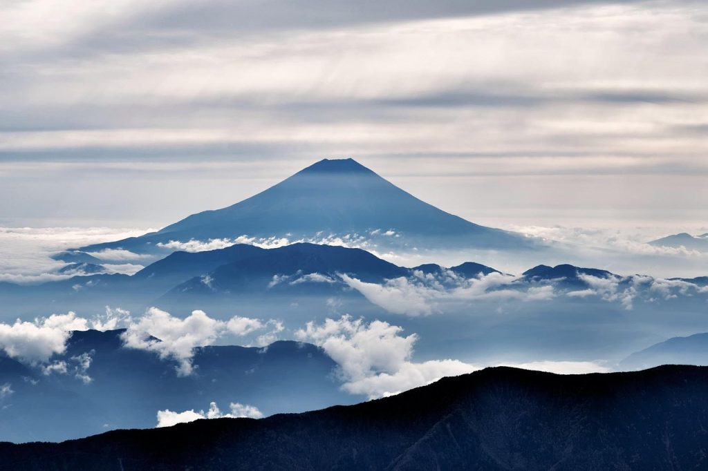 mt fuji, nature, volcano, silhouettes, clouds, mountains, landscape, japan, tourist attraction, places of interest, famous